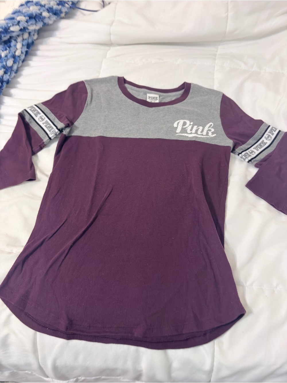 PINK Victoria's Secret Gray Tee with Purple Trim
